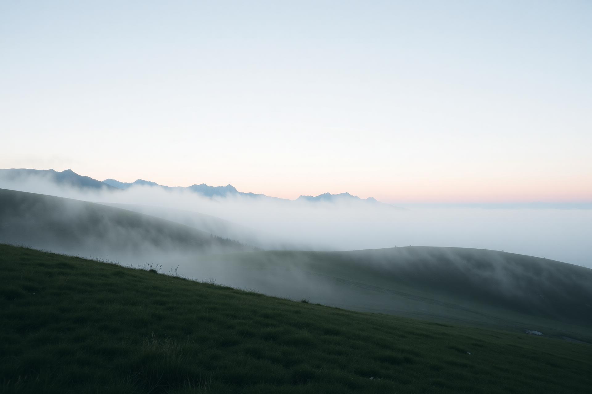 Misty alpine landscape at dawn